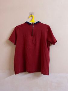 Maroon Polo Shirt Style Top
