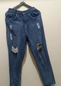 Women High Rise Blue Ripped Jeans
