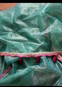 Aqua Blue supernet Saree with blouse piece