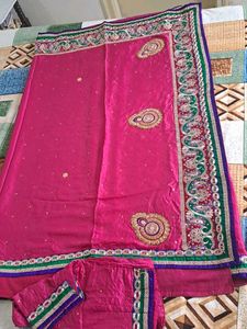 PINK COLOUR HEAVY EMBROIDERY AND STONE WORK SAREE