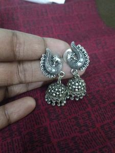 Silver Buttalu  Ear Rings With Peacock Design
