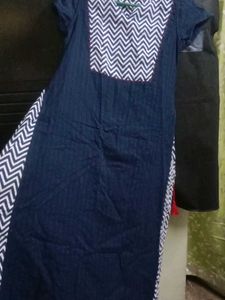 Blue Chevron Print Kurta Short Sleeves