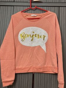 Peach 'Bonjour' Sequin Sweatshirt
