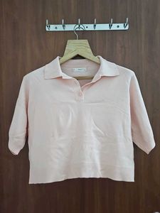 MANGO Peach Knit Polo Top