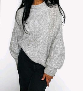 Grey Knit Pullover Sweater