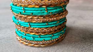 Teal &amp; Gold Bangle Set