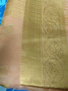 Peach Organza Saree with Gold Detail