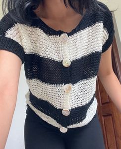 Striped Knit Button Top