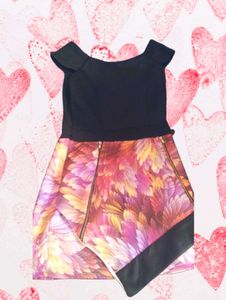 Black And Floral Print Short Dress