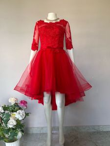 red lace high low party gown