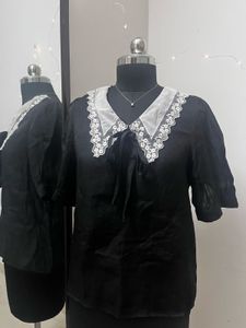 Black Shirt With Lace Collar