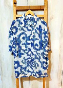 Patterned Blue Designer Shirt Size-50- Free size