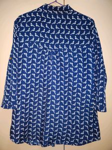Blue Bird Printed Top and Mandarin Collar