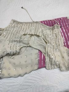 Pink And White Georgette Saree