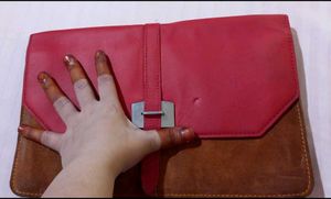 Red &amp; Brown Leather Clutch