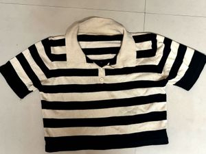 Striped Crop Polo Shirt
