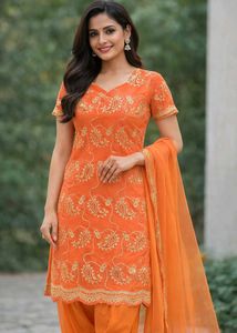 Orange bridal Embroidered Salwar Suit