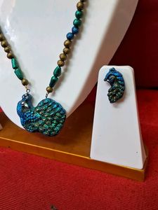 Handmade Peacock Gold Terracotta Jewell Set