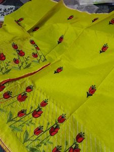 lime green embroidery saree