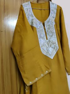 Embroidered Mustard Kurti
