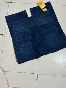 Men&#39;s Indigo Blue Washed Straight Fit CargoJeans