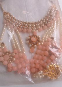 Elegant Peach & Pearl Jewelry Set