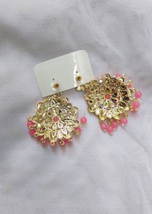 PASTEL PINK KUNDAN &amp; PEARLS DANGLERS 🎀