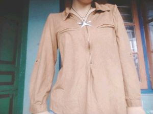 Y2k Brown Half Zipped Top