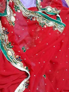 Red Stone Work Saree