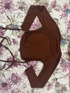 Brown Long Sleeve Crop Top