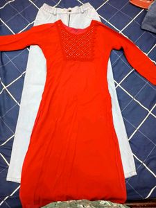 Red Embellished Kurta