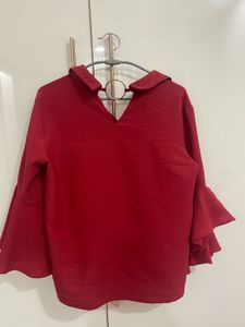 Stylish Red Madame Top With Sleeves Styled