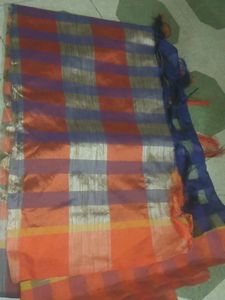 Orange And Blue Color Cotan Sadi With Baluse