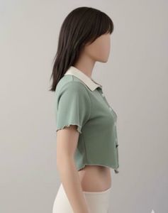 Mint Green Cropped Polo Top