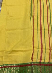Yellow Traditional Saree with Green Border