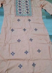 Peach Embroidered Kurta with Mirror Work