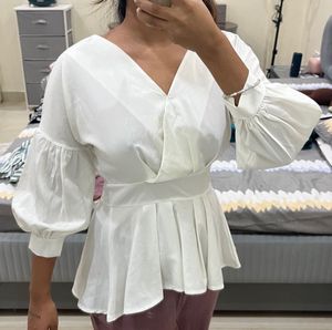 White Formal Peplum Top