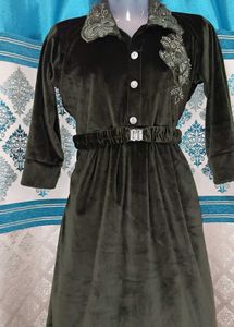 Vintage Olive Green Velvet Dress