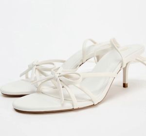 Zara White Elegant Strappy Kitten Heels