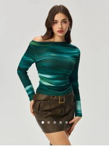 SAVANA Green Print Long Sleeve Top