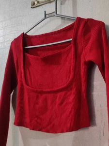 Red Square Neck Crop Top