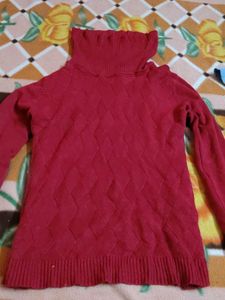 Red Turtleneck Knit Sweater