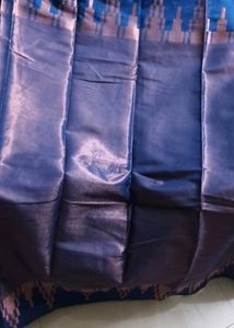 Cotton Linen Saree With Blue And Copper Colour