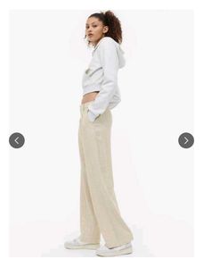 H&amp; M Beige Linen-blend Wide Leg Trousers