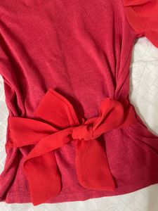 Red Sheer Sleeve Top
