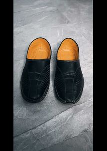 Black Leather Slip-On Shoes