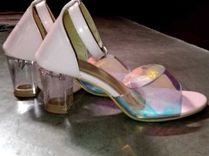 Baby Pink Holographic Heel Sandals