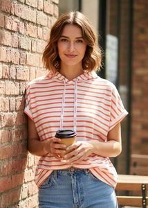 Striped Short Sleeve Hoodie