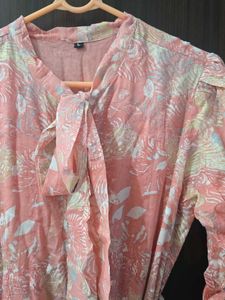 Floral Print Tie Neck Dress