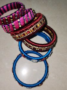 3 Pairs Of Silk Thread Bangles